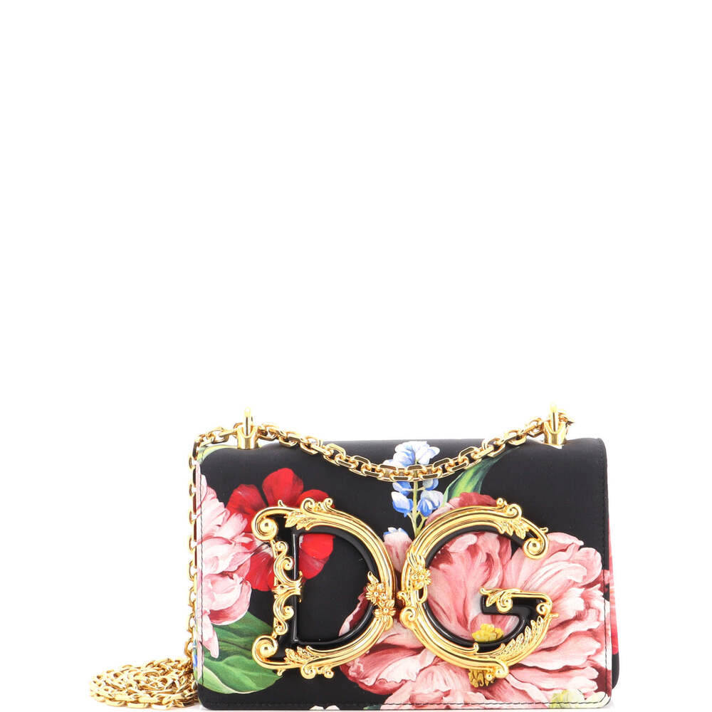 Dolce & Gabbana Small DG Girls Flap Bag Printed Satin